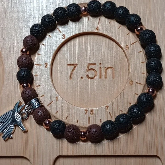 Anubis Charm And Lava Stone Beaded Bracelet - Black and Brown - Picture 4 of 4